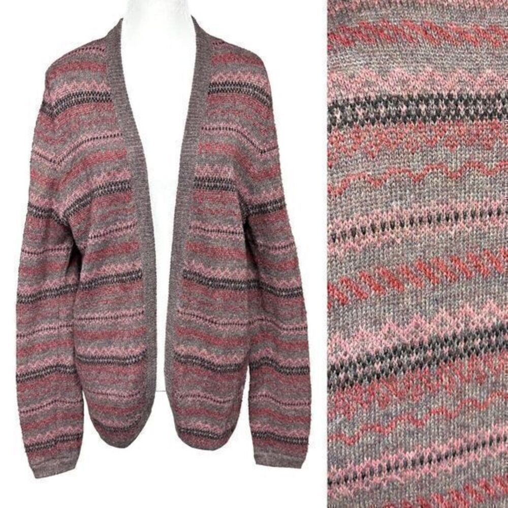 Lil Pour L’autre TRICOTS Vintage Knit Wool Cardigan Pink Gray Striped Women M